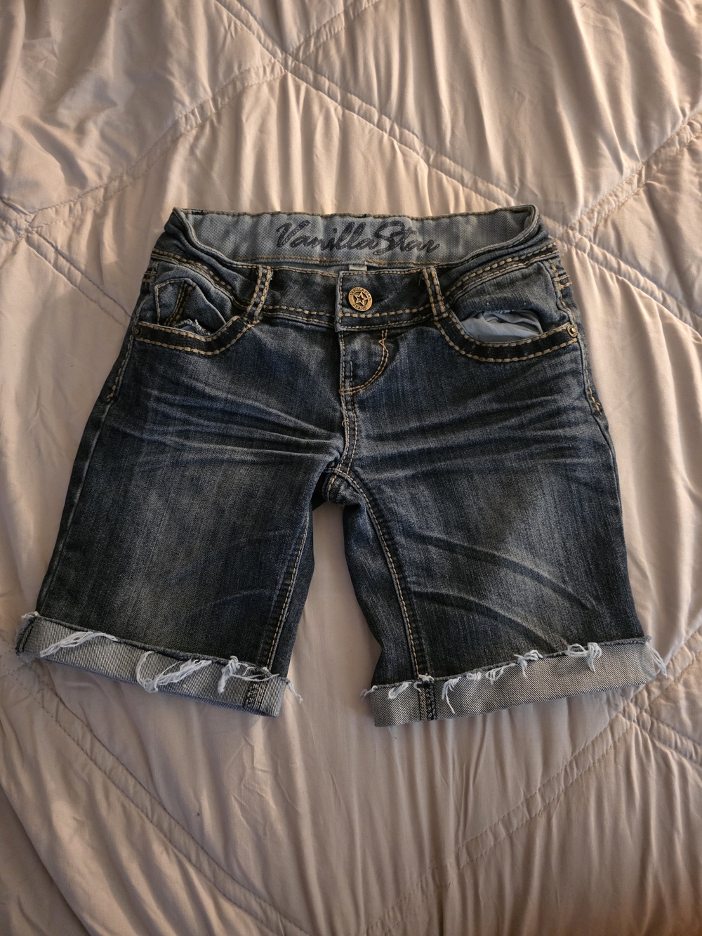 Vanilla Star Dark Blue Rolled Hem Denim Bermuda Shorts